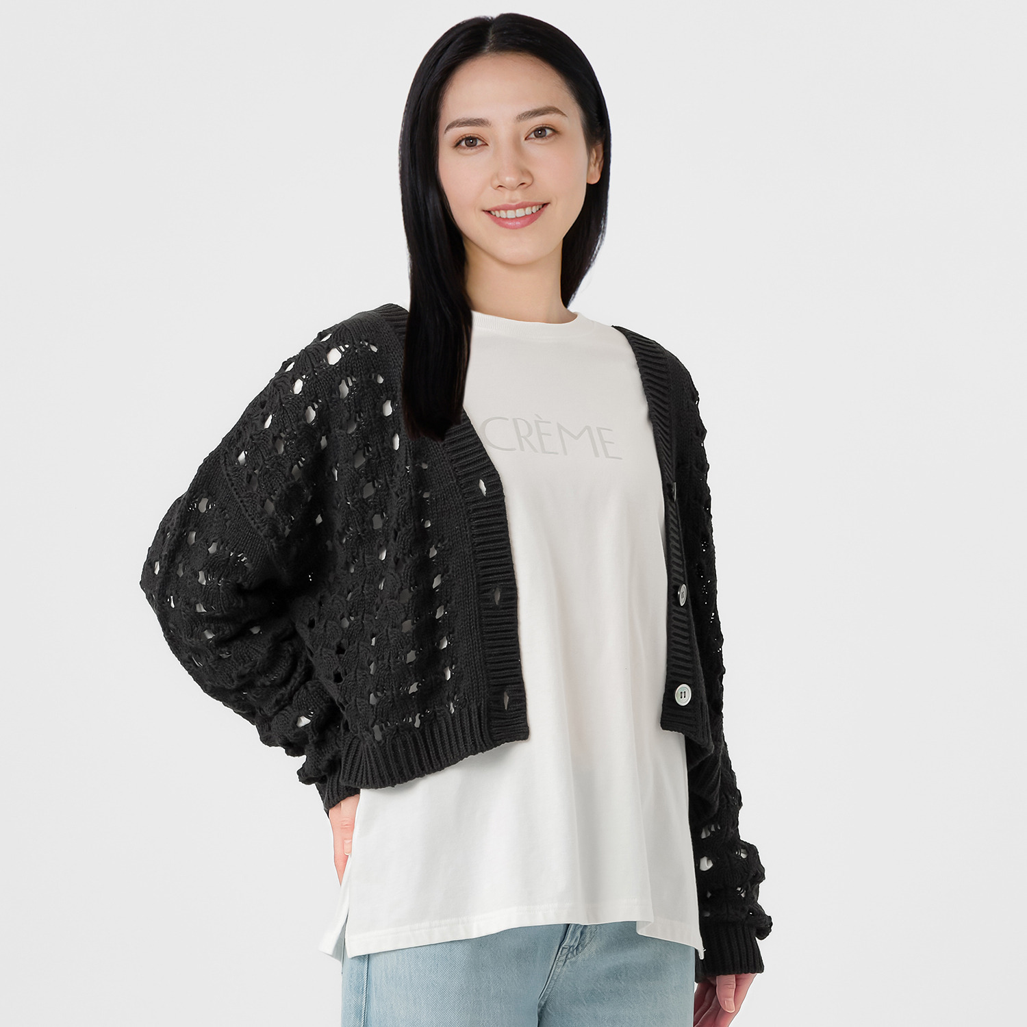 エマキュレイト 日本製 ホールガーメント リリヤーン 透かし柄 ニットカーディガン