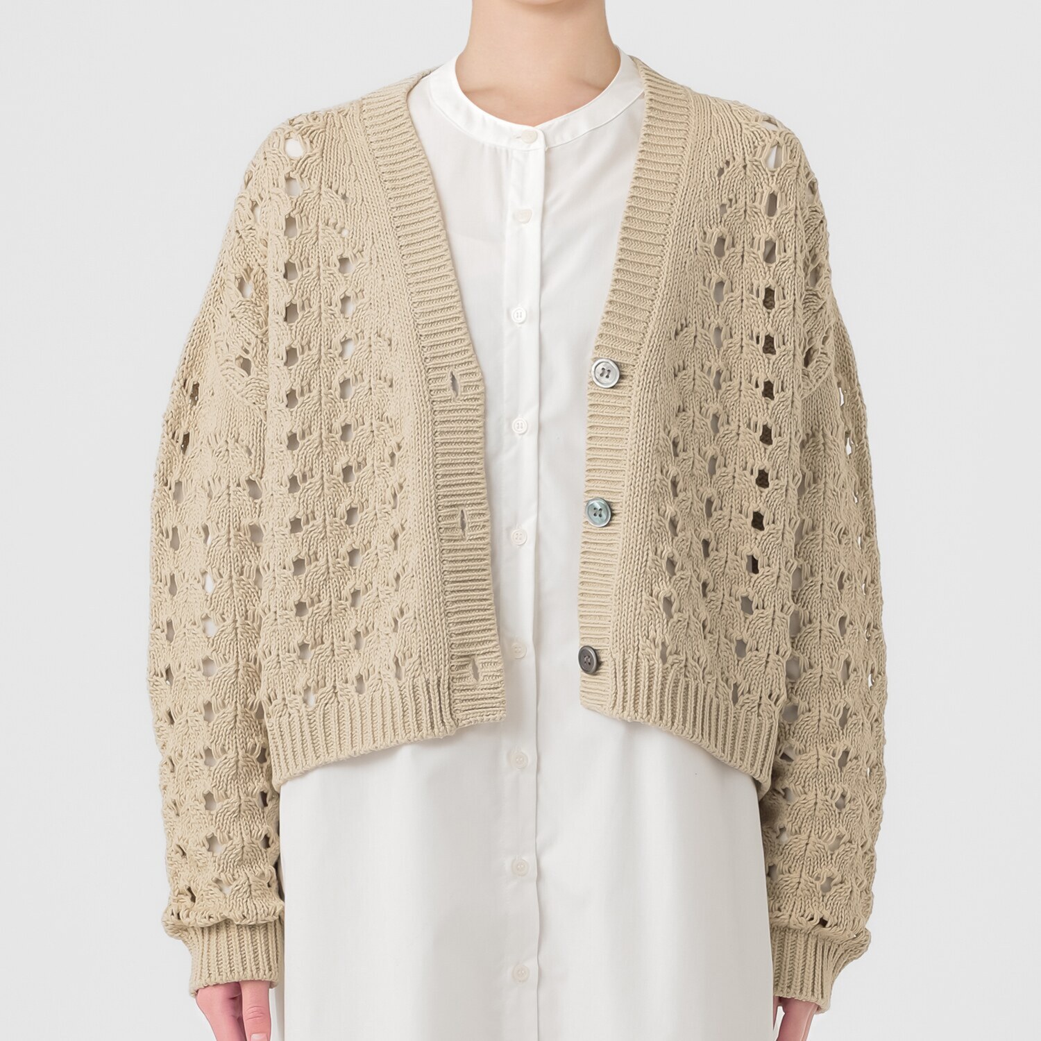 エマキュレイト 日本製 ホールガーメント リリヤーン 透かし柄 ニットカーディガン