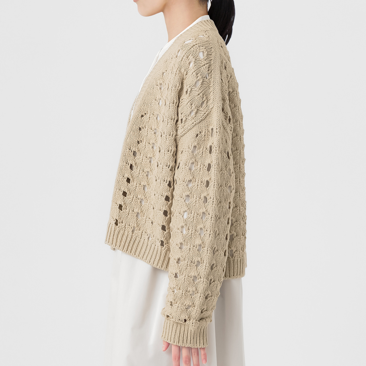 エマキュレイト 日本製 ホールガーメント リリヤーン 透かし柄 ニットカーディガン