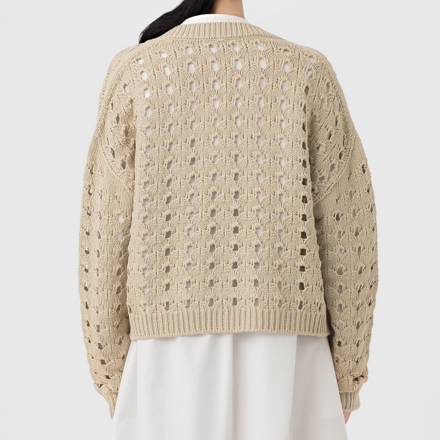 エマキュレイト 日本製 ホールガーメント リリヤーン 透かし柄 ニットカーディガン