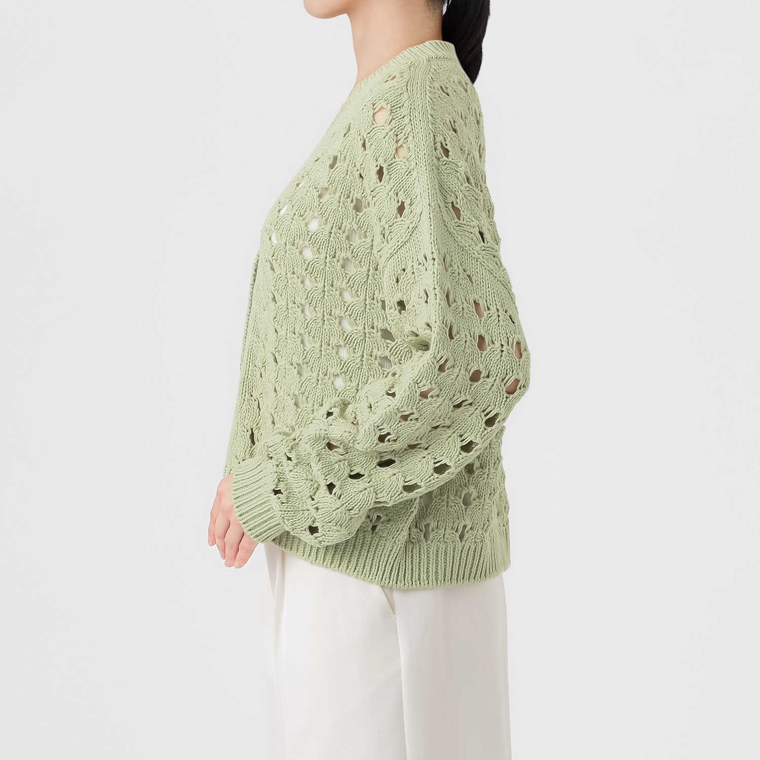 エマキュレイト 日本製 ホールガーメント リリヤーン 透かし柄 ニットカーディガン