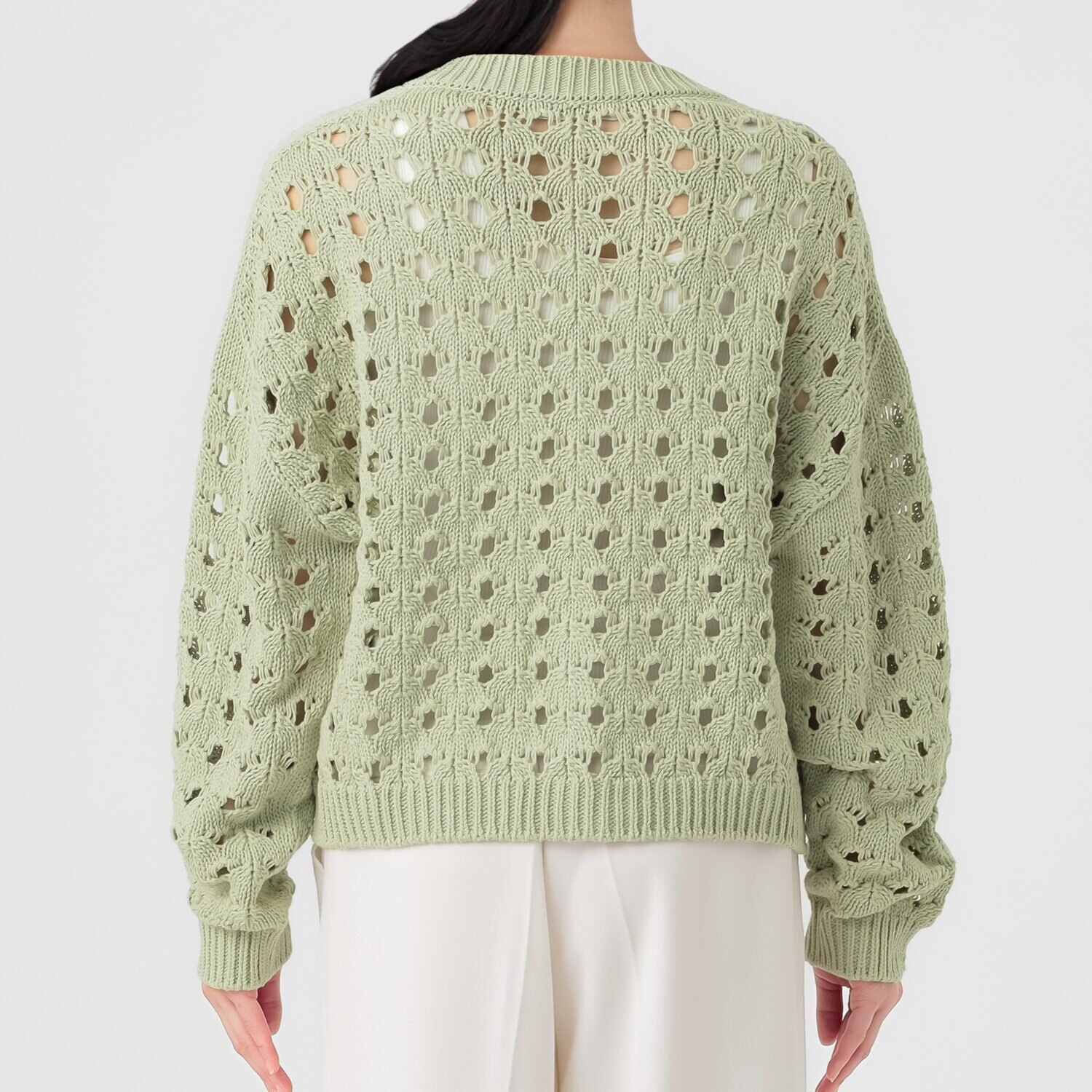 エマキュレイト 日本製 ホールガーメント リリヤーン 透かし柄 ニットカーディガン