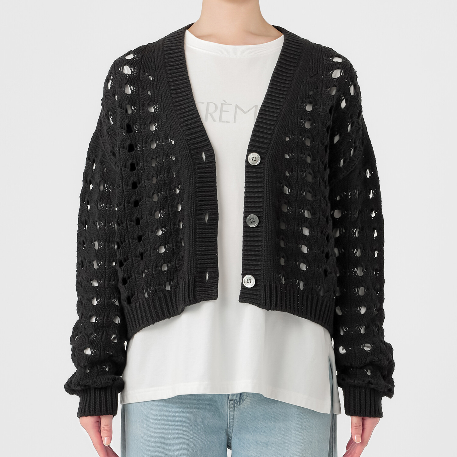 エマキュレイト 日本製 ホールガーメント リリヤーン 透かし柄 ニットカーディガン