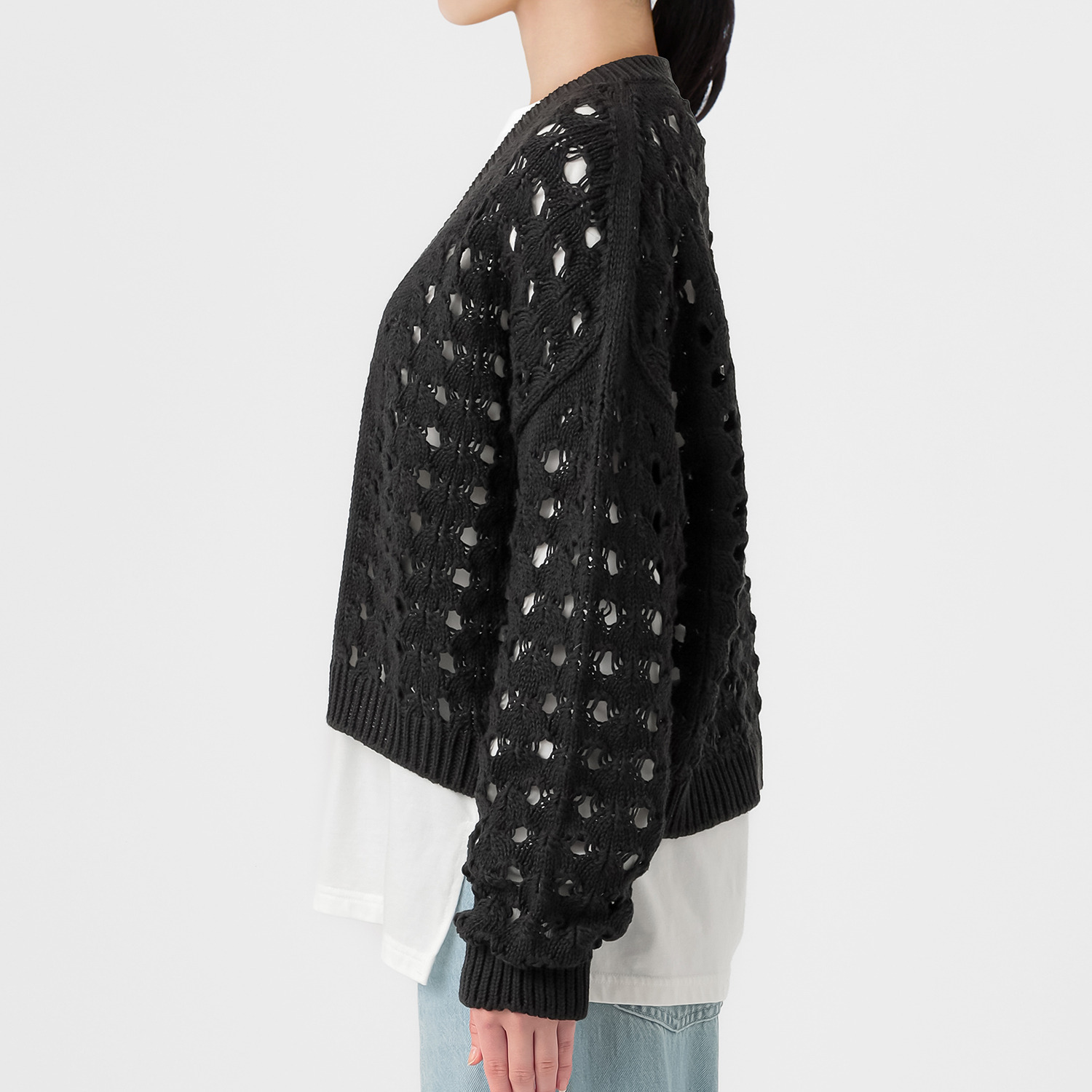 エマキュレイト 日本製 ホールガーメント リリヤーン 透かし柄 ニットカーディガン