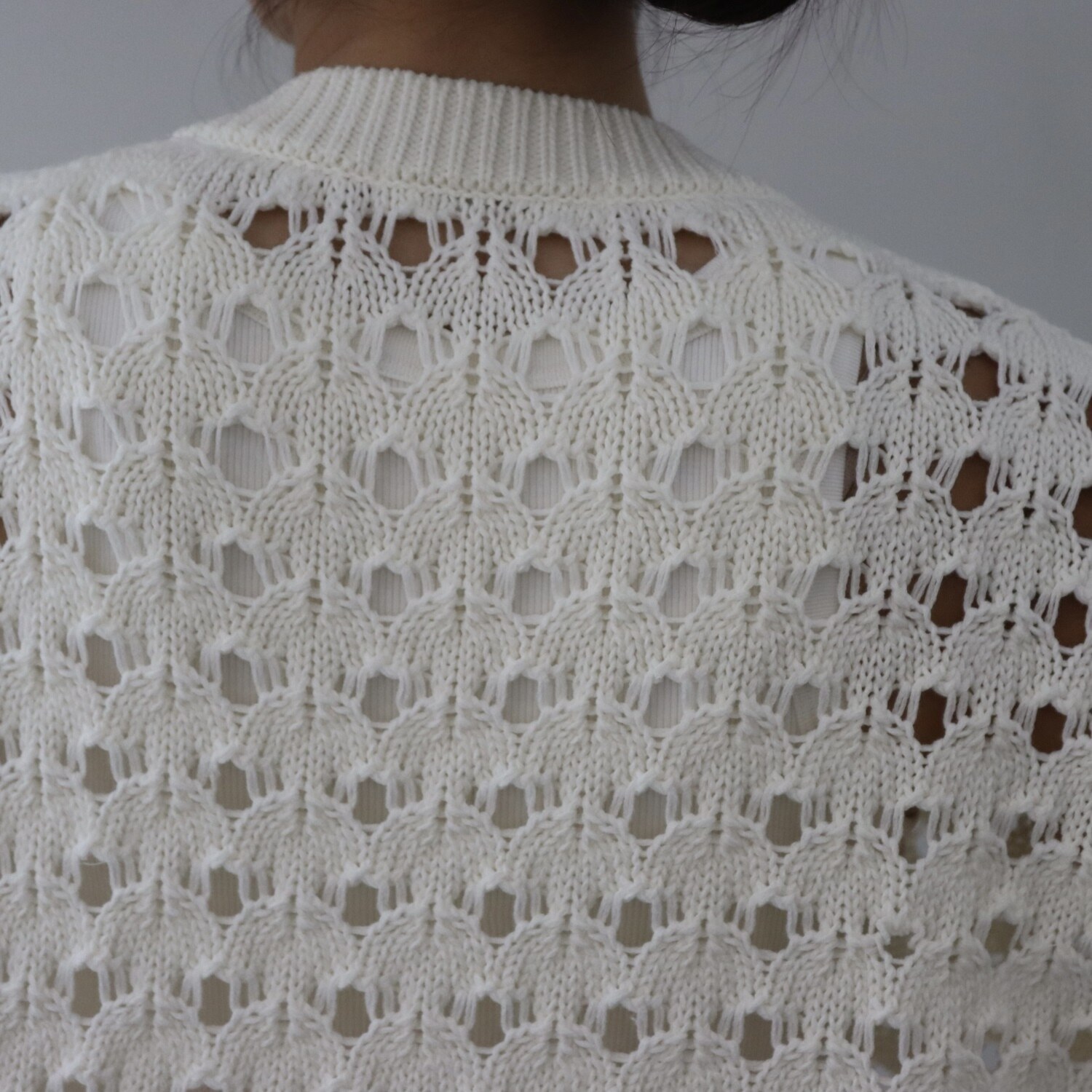 エマキュレイト 日本製 ホールガーメント リリヤーン 透かし柄 ニットカーディガン