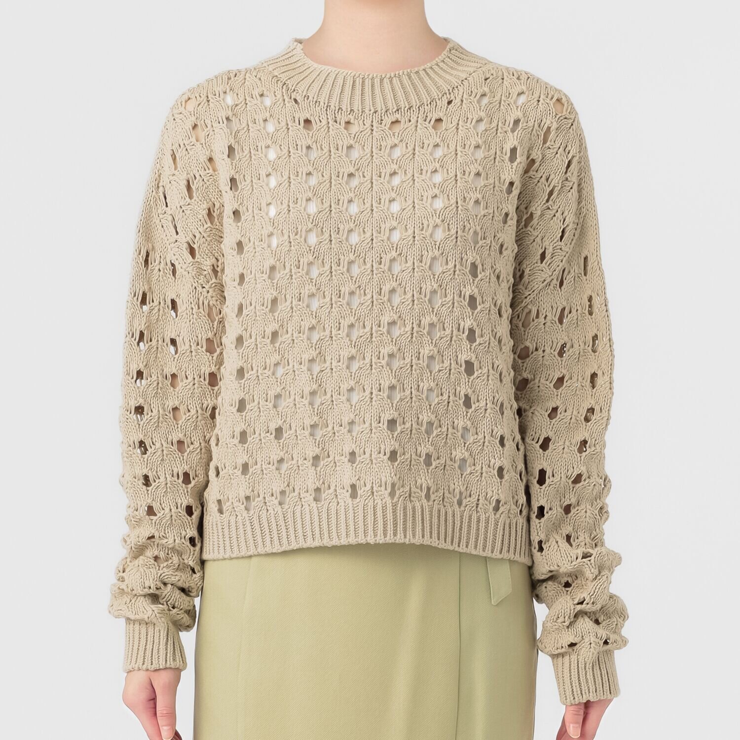 エマキュレイト 日本製 ホールガーメント リリヤーン 透かし柄 ニットプルオーバー