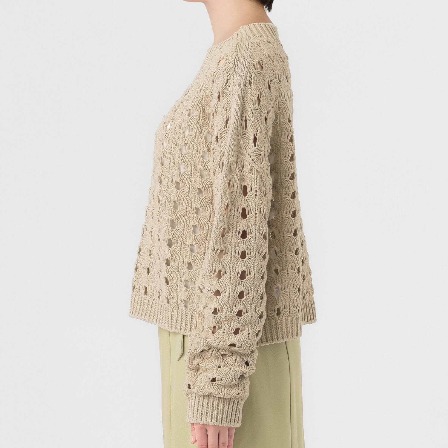 エマキュレイト 日本製 ホールガーメント リリヤーン 透かし柄 ニットプルオーバー