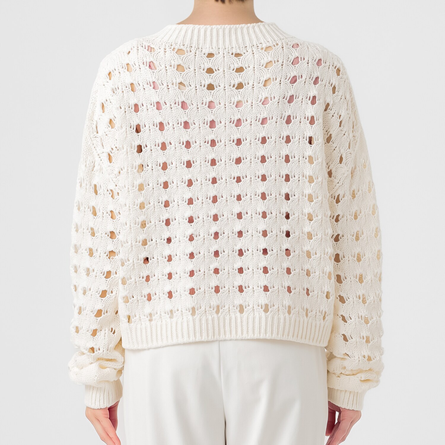 エマキュレイト 日本製 ホールガーメント リリヤーン 透かし柄 ニットプルオーバー