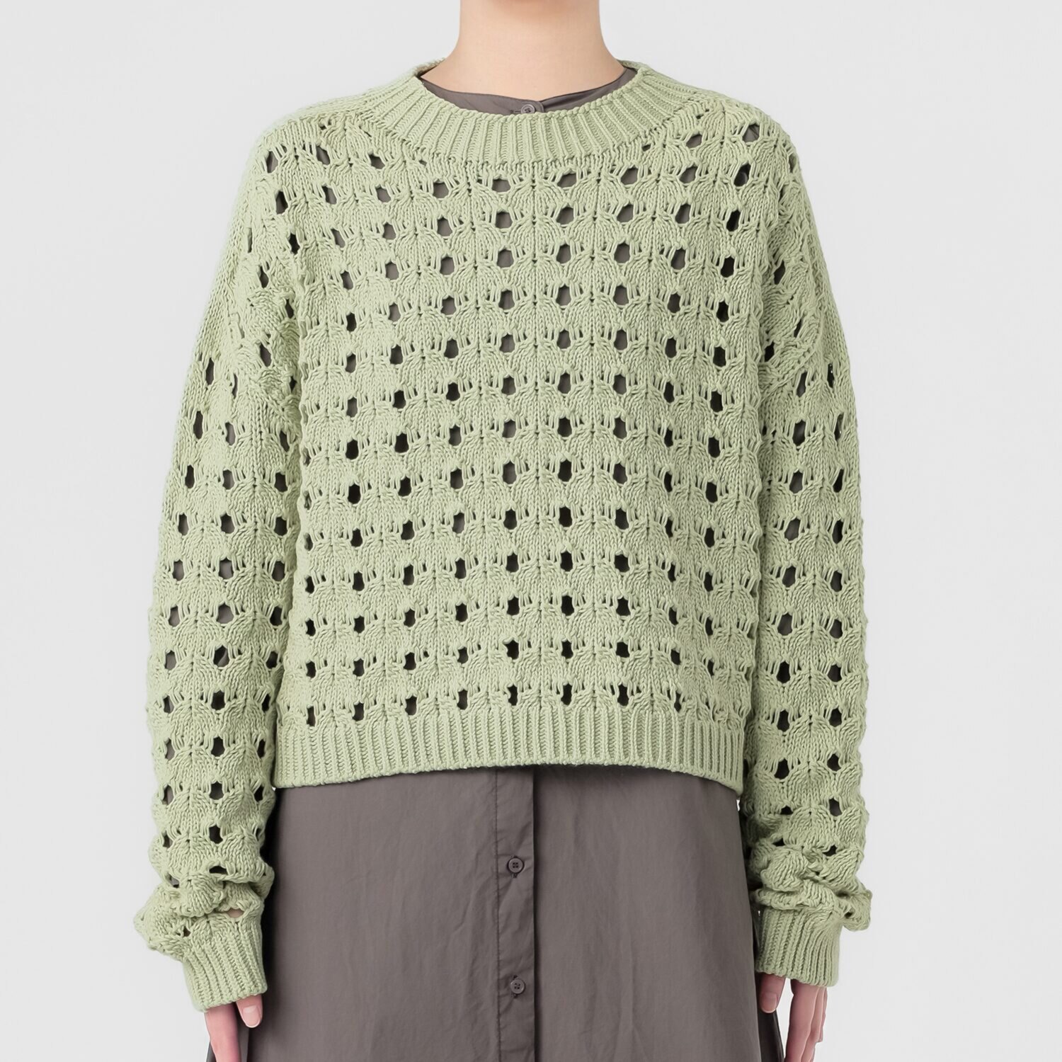 エマキュレイト 日本製 ホールガーメント リリヤーン 透かし柄 ニットプルオーバー