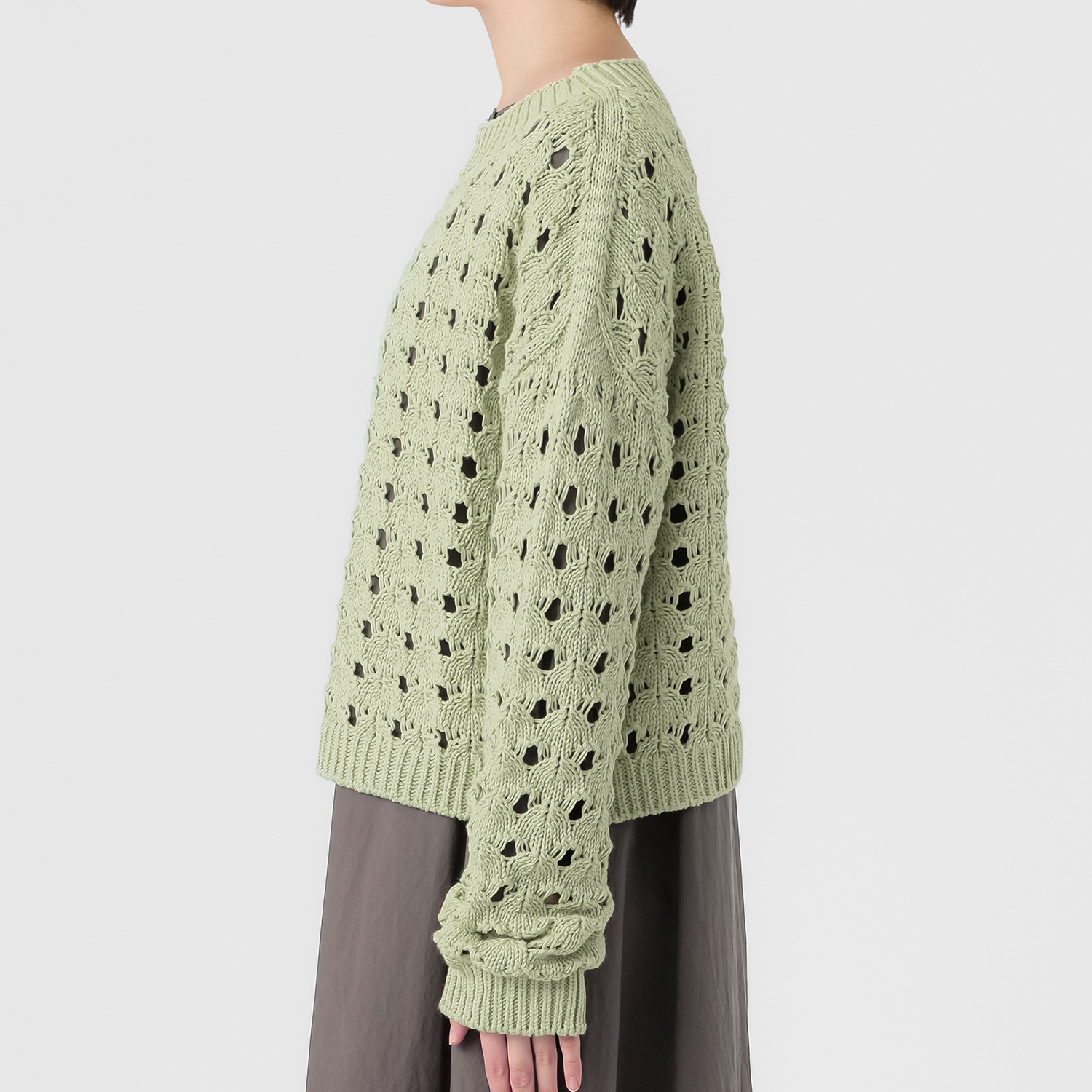 エマキュレイト 日本製 ホールガーメント リリヤーン 透かし柄 ニットプルオーバー