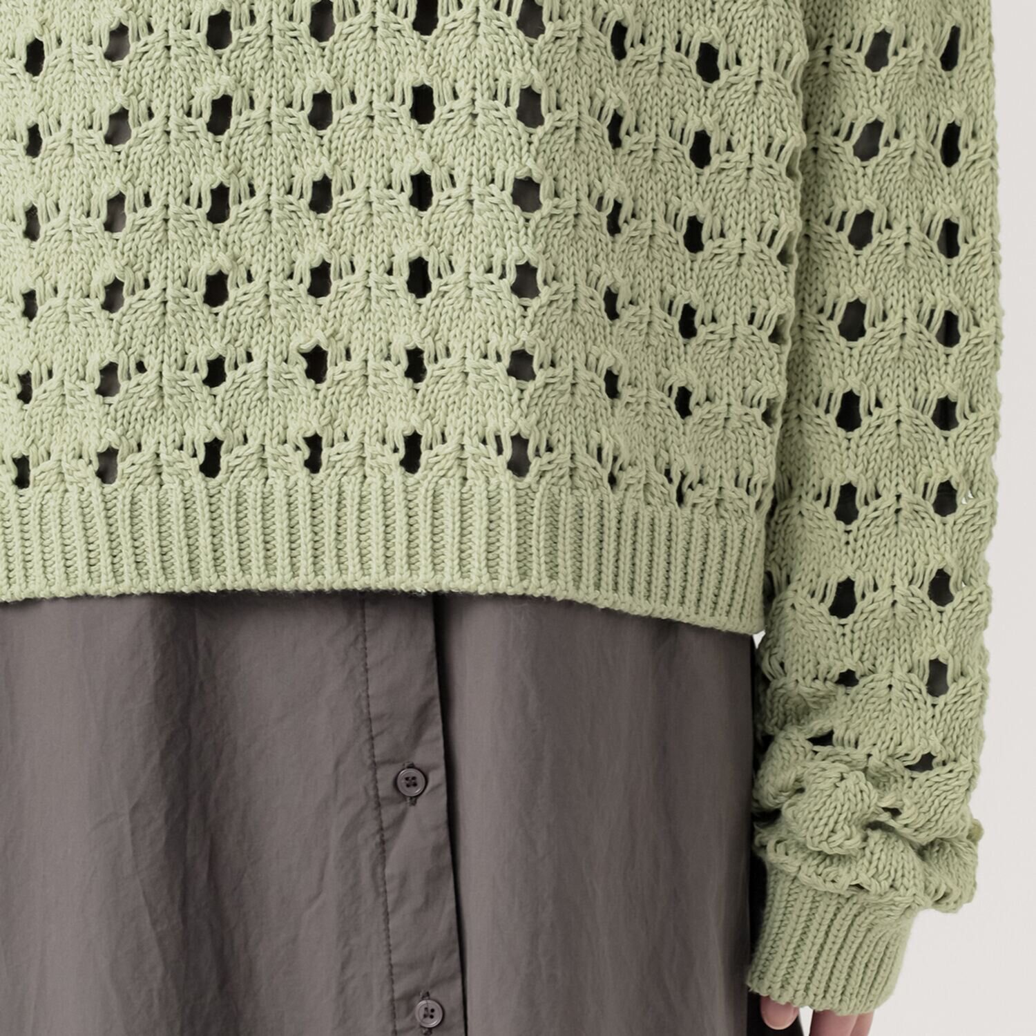 エマキュレイト 日本製 ホールガーメント リリヤーン 透かし柄 ニットプルオーバー