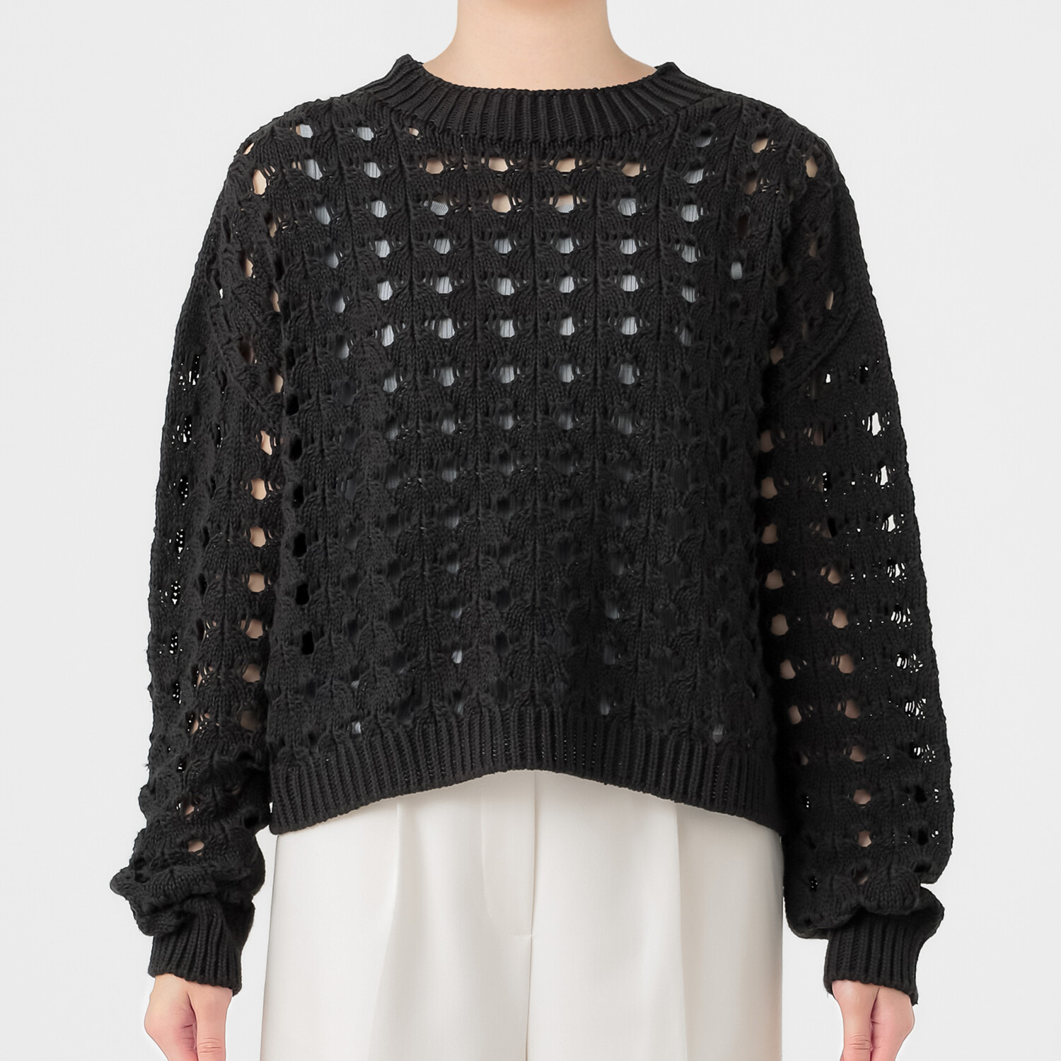 エマキュレイト 日本製 ホールガーメント リリヤーン 透かし柄 ニットプルオーバー