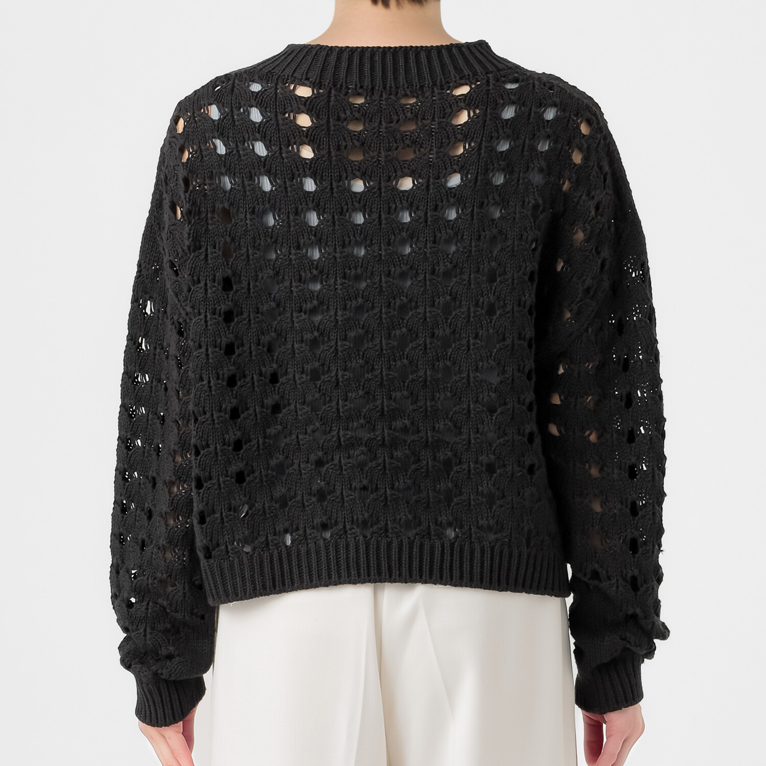 エマキュレイト 日本製 ホールガーメント リリヤーン 透かし柄 ニットプルオーバー