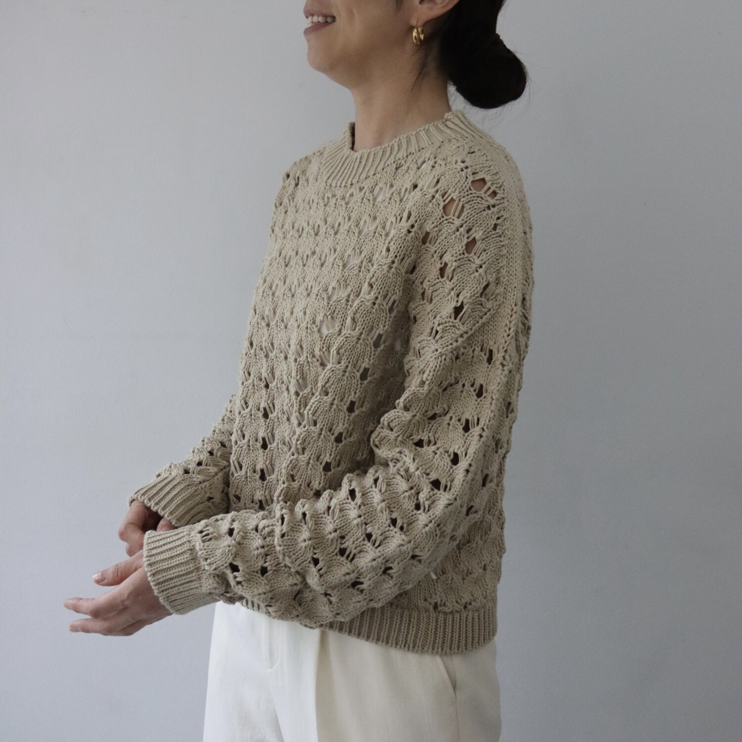 エマキュレイト 日本製 ホールガーメント リリヤーン 透かし柄 ニットプルオーバー