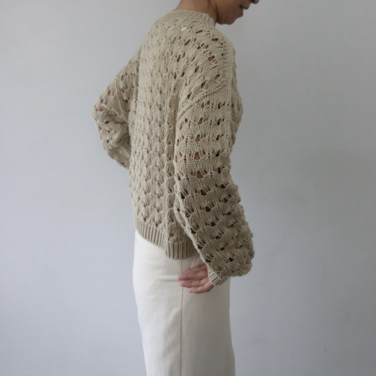 エマキュレイト 日本製 ホールガーメント リリヤーン 透かし柄 ニットプルオーバー