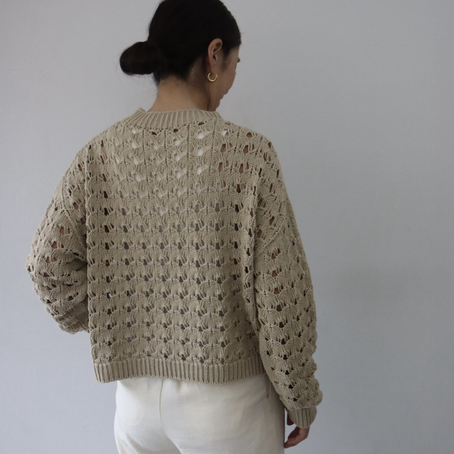 エマキュレイト 日本製 ホールガーメント リリヤーン 透かし柄 ニットプルオーバー