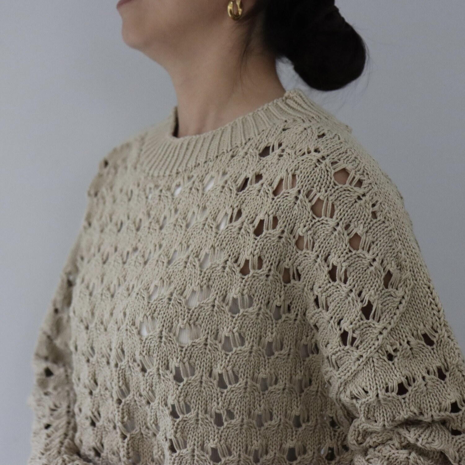 エマキュレイト 日本製 ホールガーメント リリヤーン 透かし柄 ニットプルオーバー