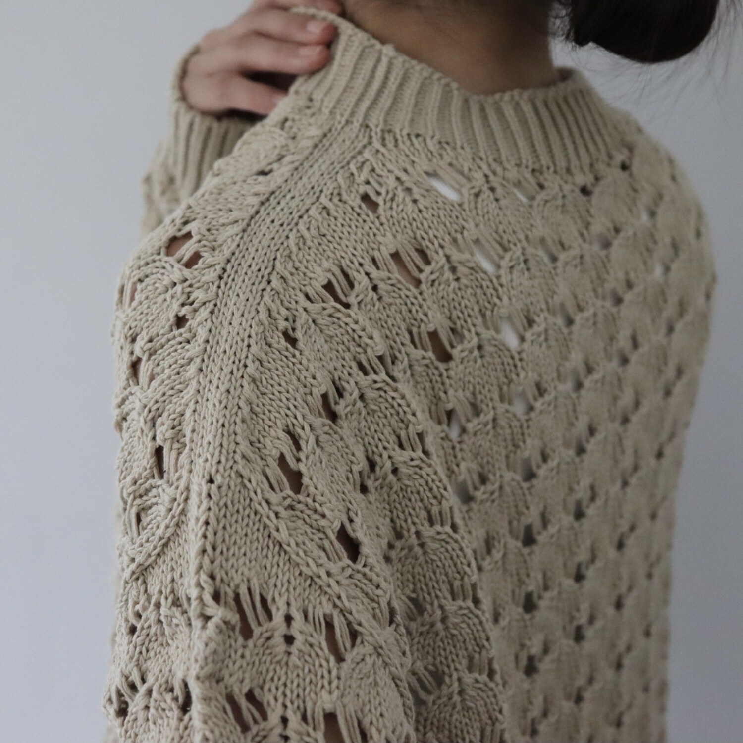 エマキュレイト 日本製 ホールガーメント リリヤーン 透かし柄 ニットプルオーバー