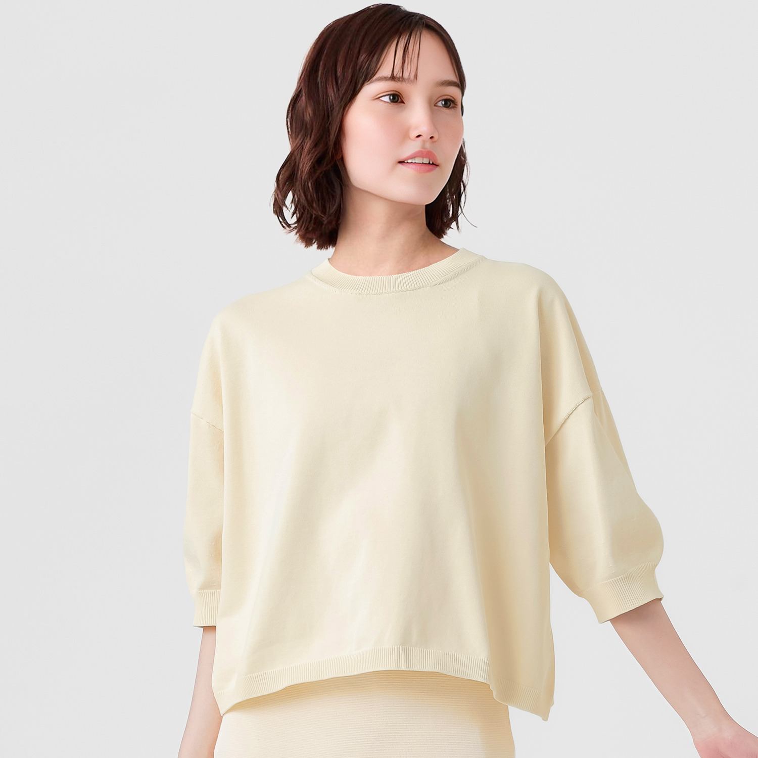 エマキュレイト 日本製 ホールガーメント 天竺 クルーネック ニットプルオーバー