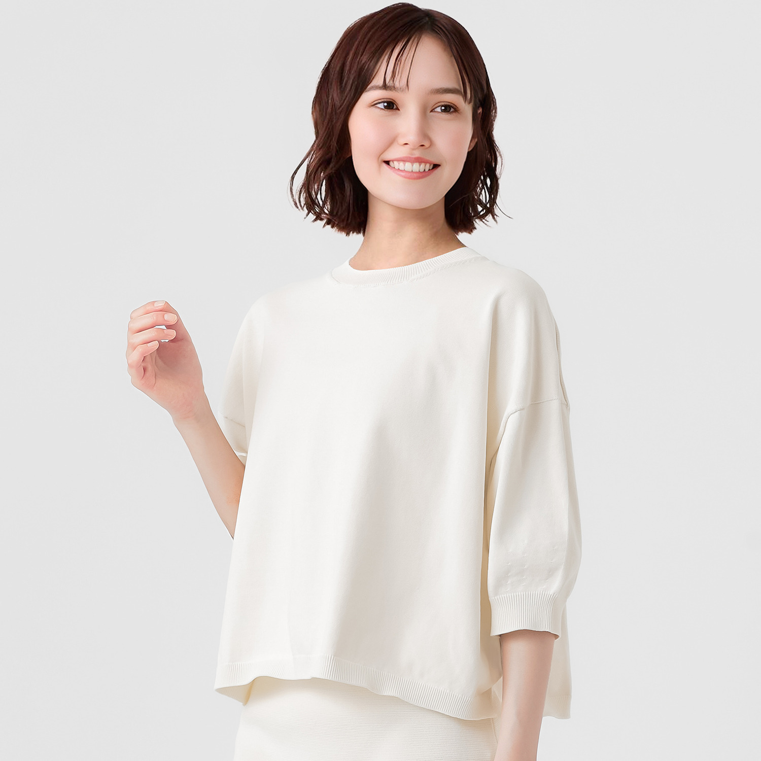 エマキュレイト 日本製 ホールガーメント 天竺 クルーネック ニットプルオーバー