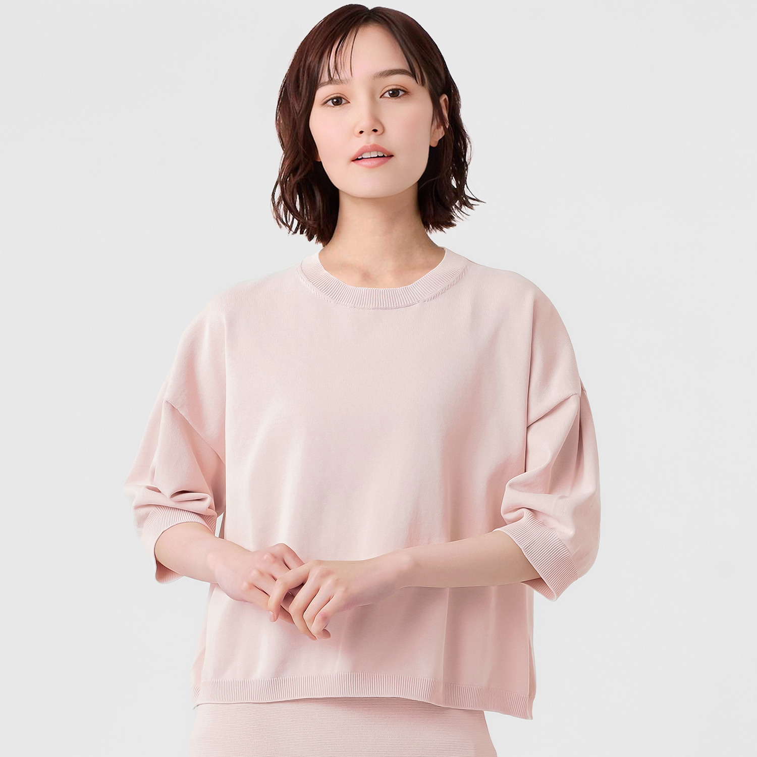 エマキュレイト 日本製 ホールガーメント 天竺 クルーネック ニットプルオーバー