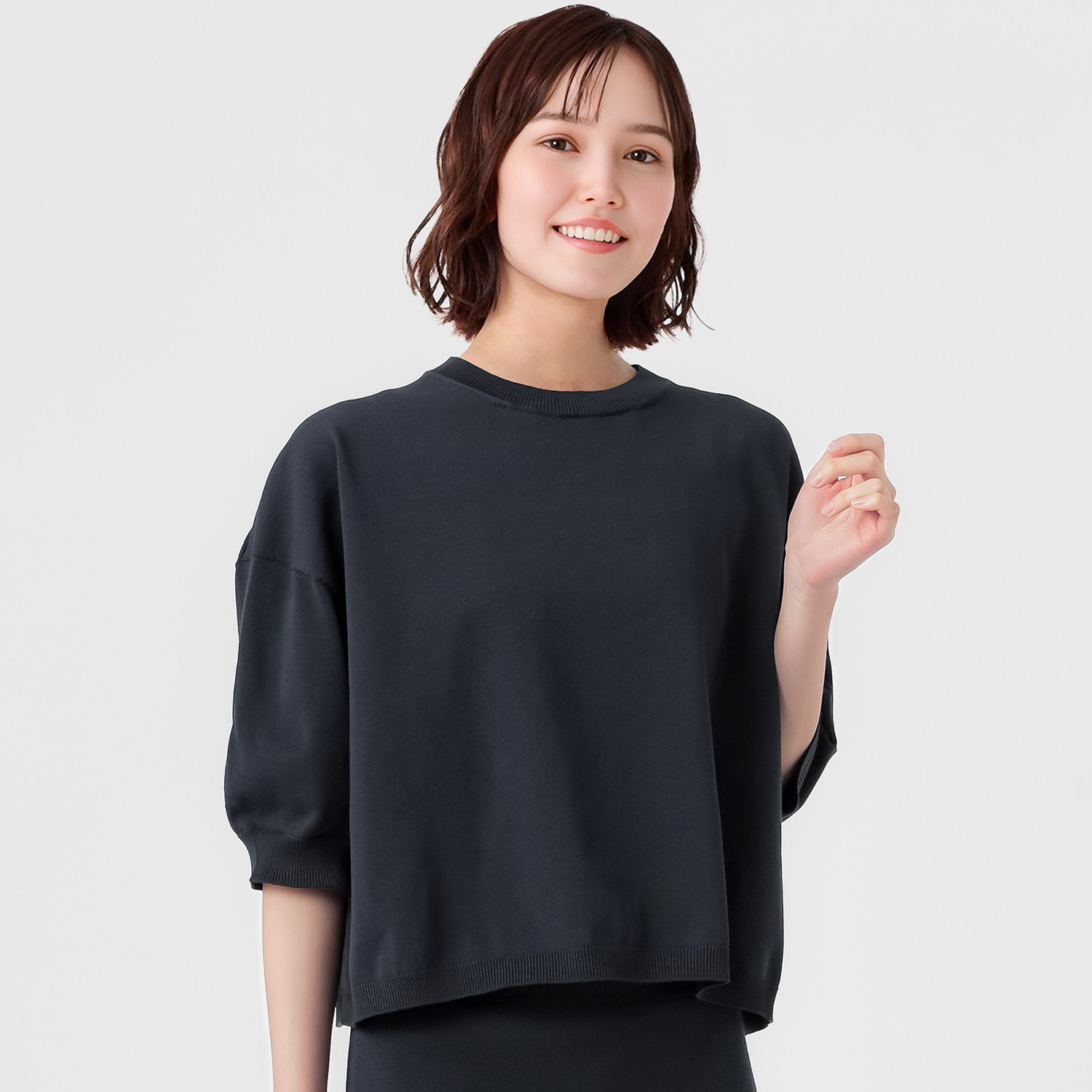 エマキュレイト 日本製 ホールガーメント 天竺 クルーネック ニットプルオーバー