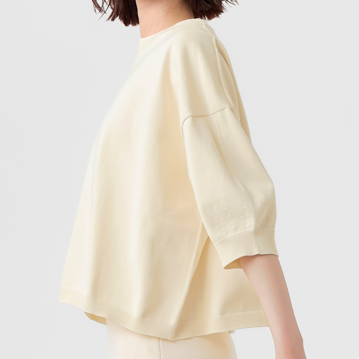 エマキュレイト 日本製 ホールガーメント 天竺 クルーネック ニットプルオーバー