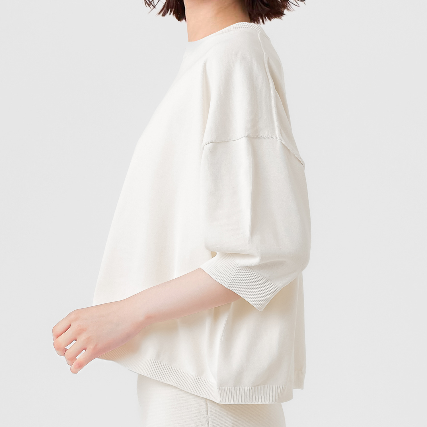 エマキュレイト 日本製 ホールガーメント 天竺 クルーネック ニットプルオーバー