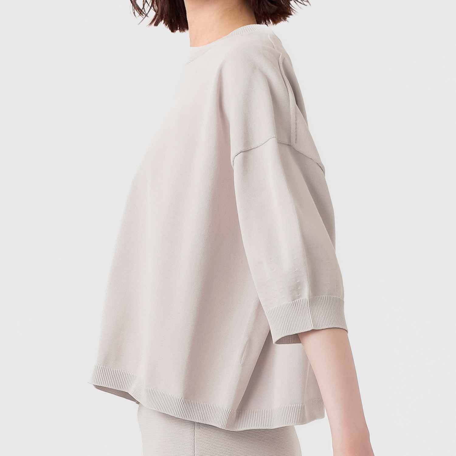 エマキュレイト 日本製 ホールガーメント 天竺 クルーネック ニットプルオーバー