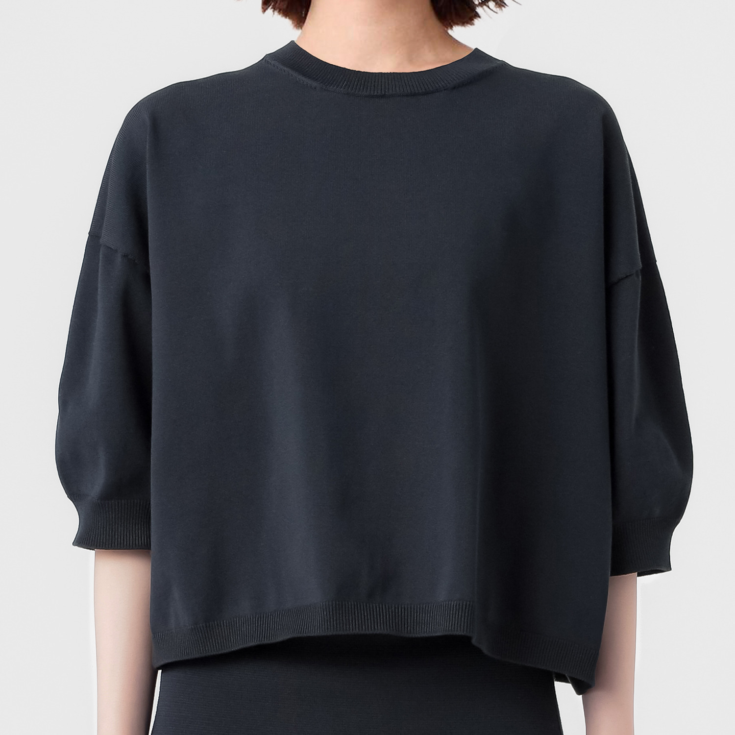 エマキュレイト 日本製 ホールガーメント 天竺 クルーネック ニットプルオーバー