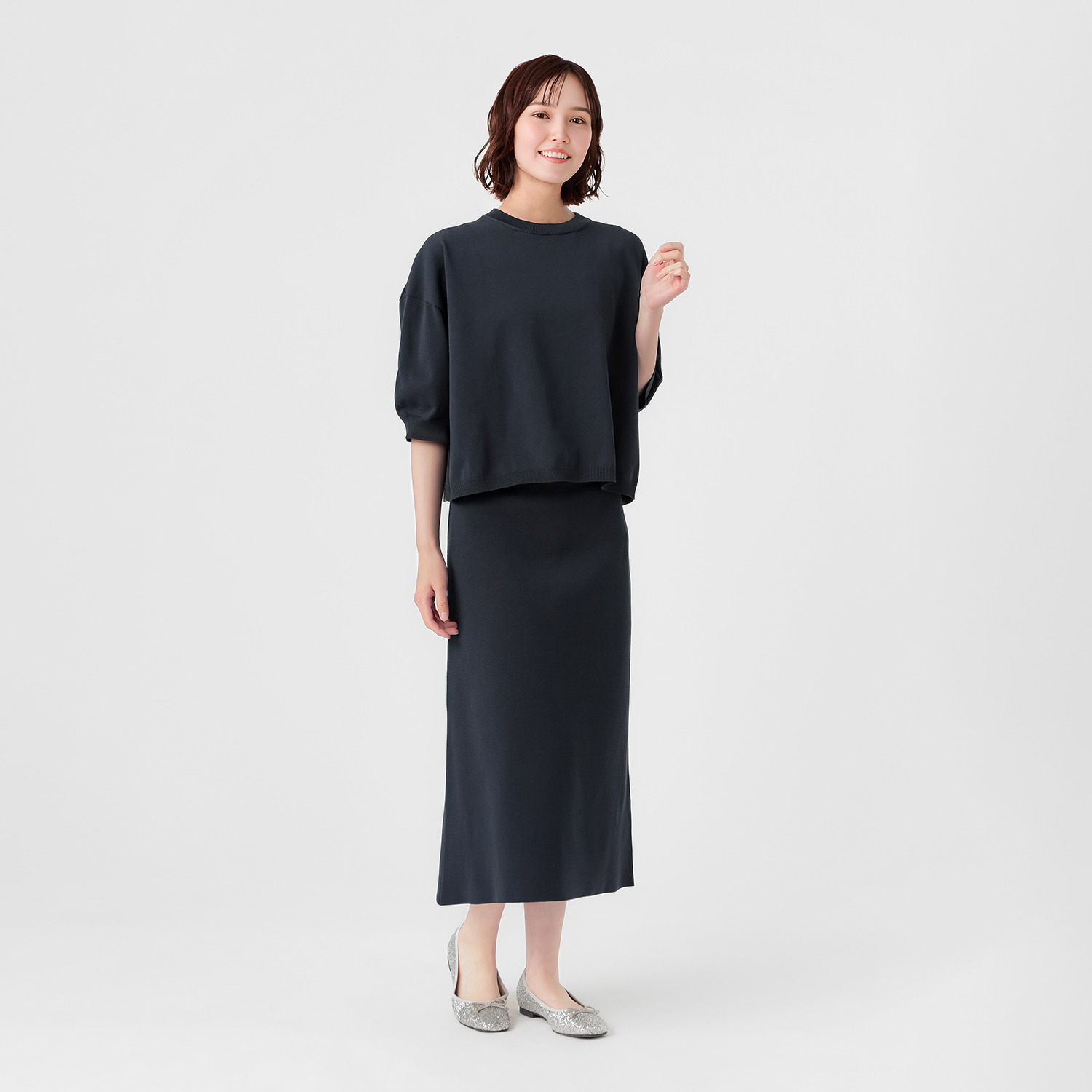 エマキュレイト 日本製 ホールガーメント 天竺 クルーネック ニットプルオーバー