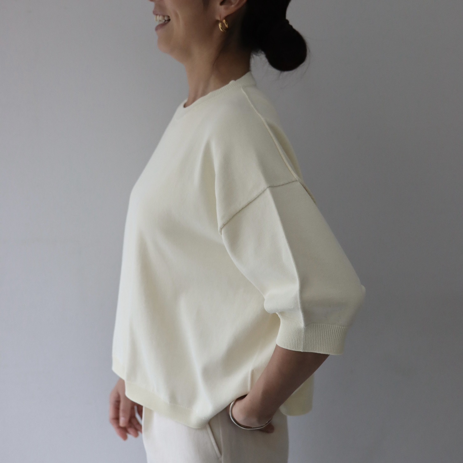 エマキュレイト 日本製 ホールガーメント 天竺 クルーネック ニットプルオーバー