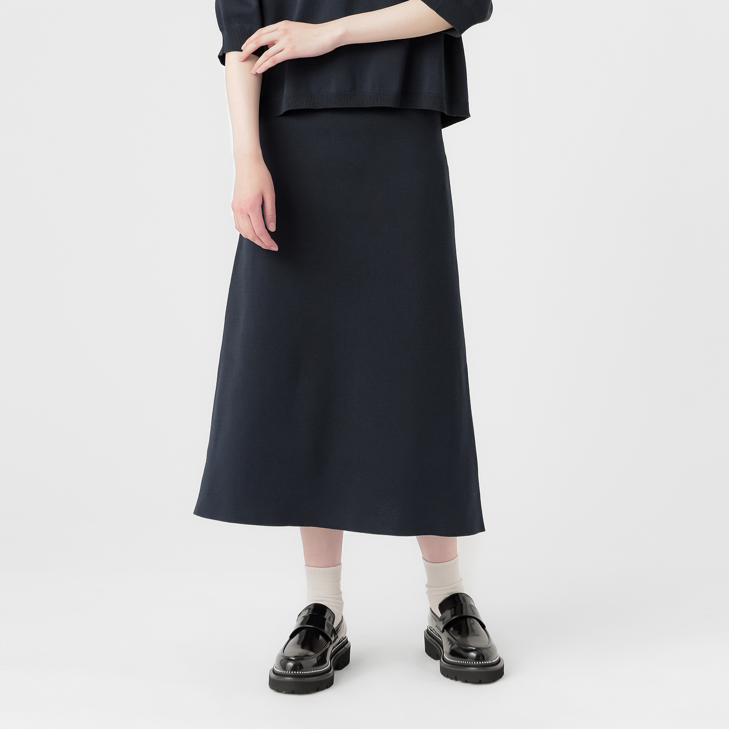 エマキュレイト 日本製 ホールガーメント ミラノリブ フレアースカート