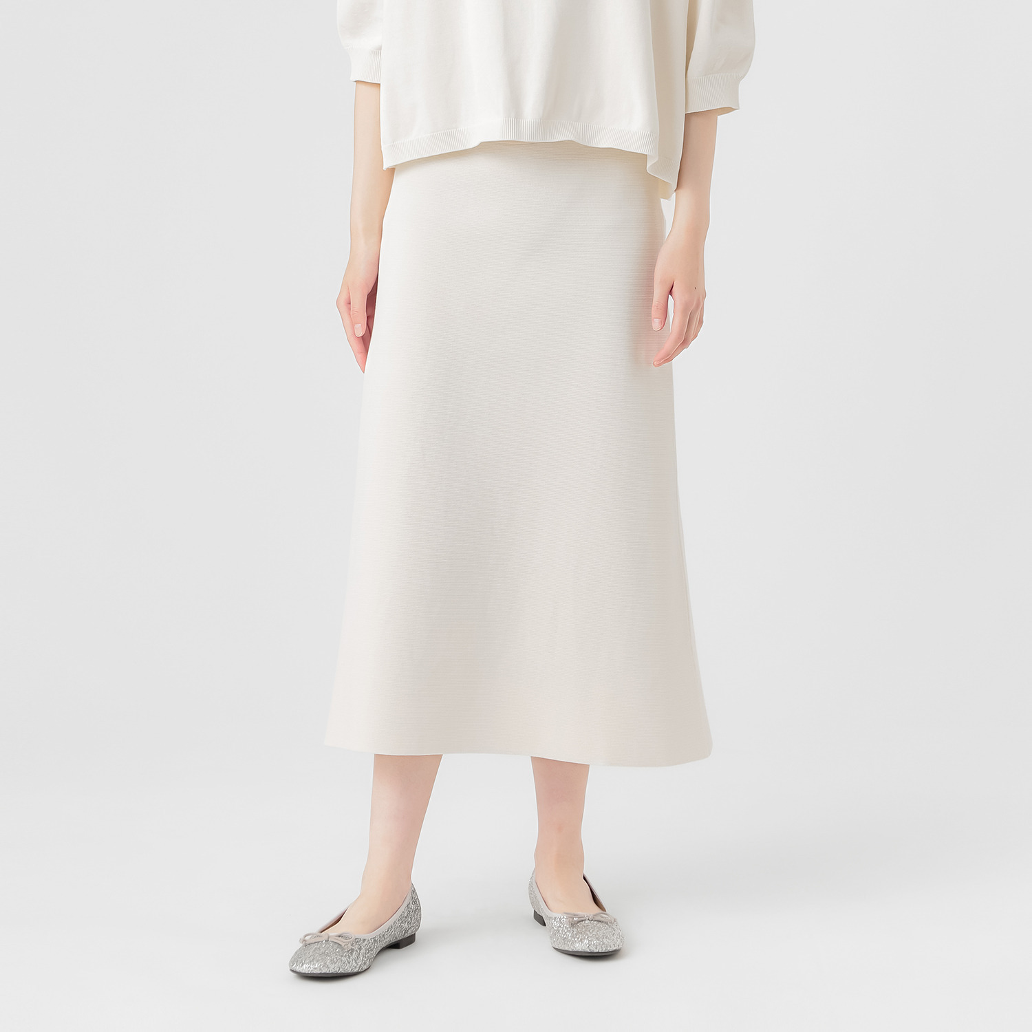 エマキュレイト 日本製 ホールガーメント ミラノリブ フレアースカート