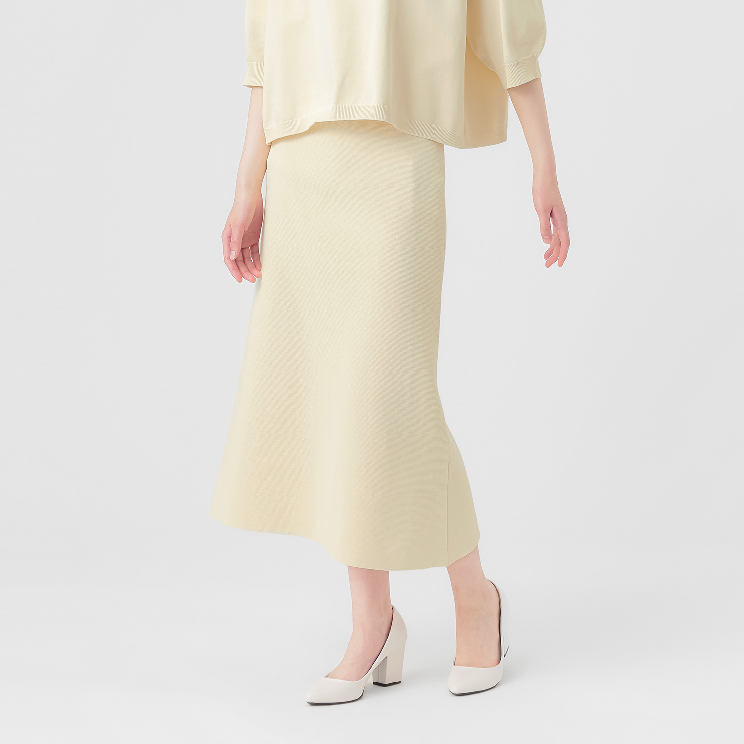 エマキュレイト 日本製 ホールガーメント ミラノリブ フレアースカート