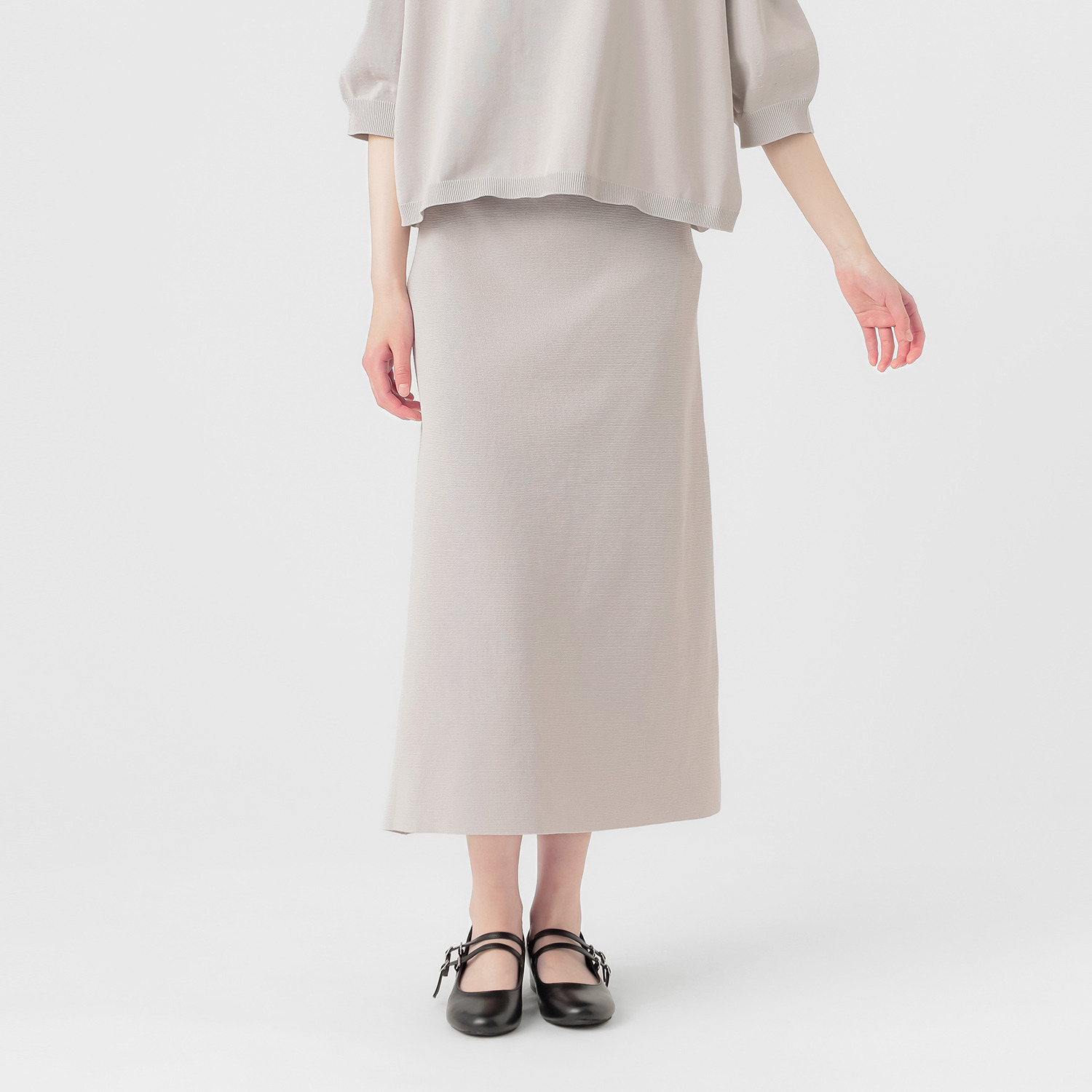 エマキュレイト 日本製 ホールガーメント ミラノリブ フレアースカート