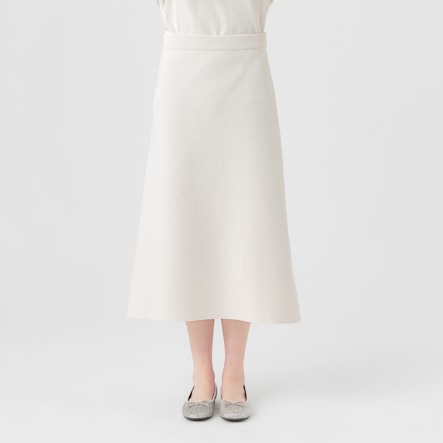 エマキュレイト 日本製 ホールガーメント ミラノリブ フレアースカート