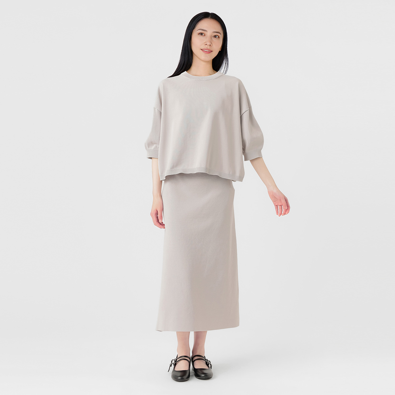 エマキュレイト 日本製 ホールガーメント ミラノリブ フレアースカート