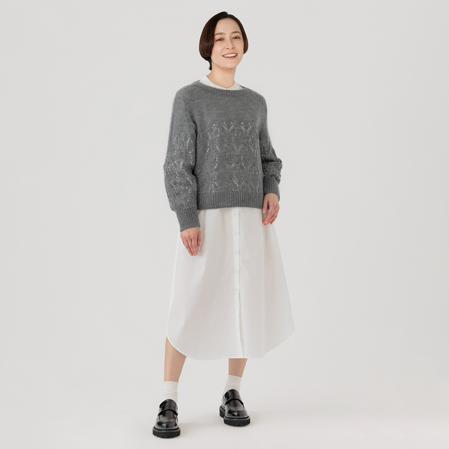 アリュメット 透かし編み柄 ニットプルオーバー