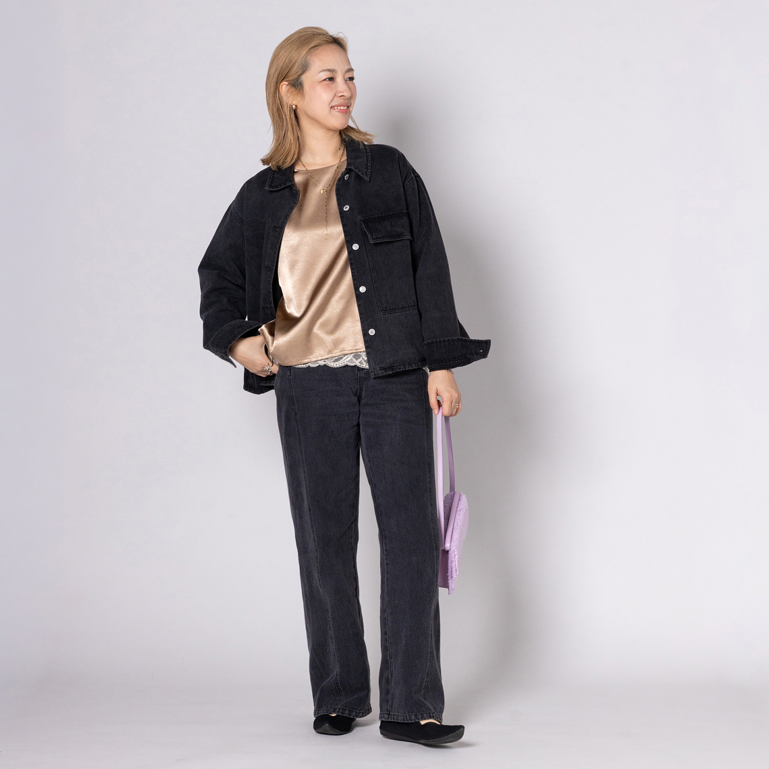 リミナル レースレイヤード サテンブラウス