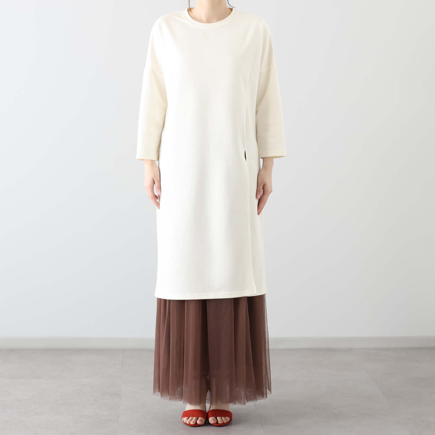 リラリー 七分袖 カットソー ロングチュニック