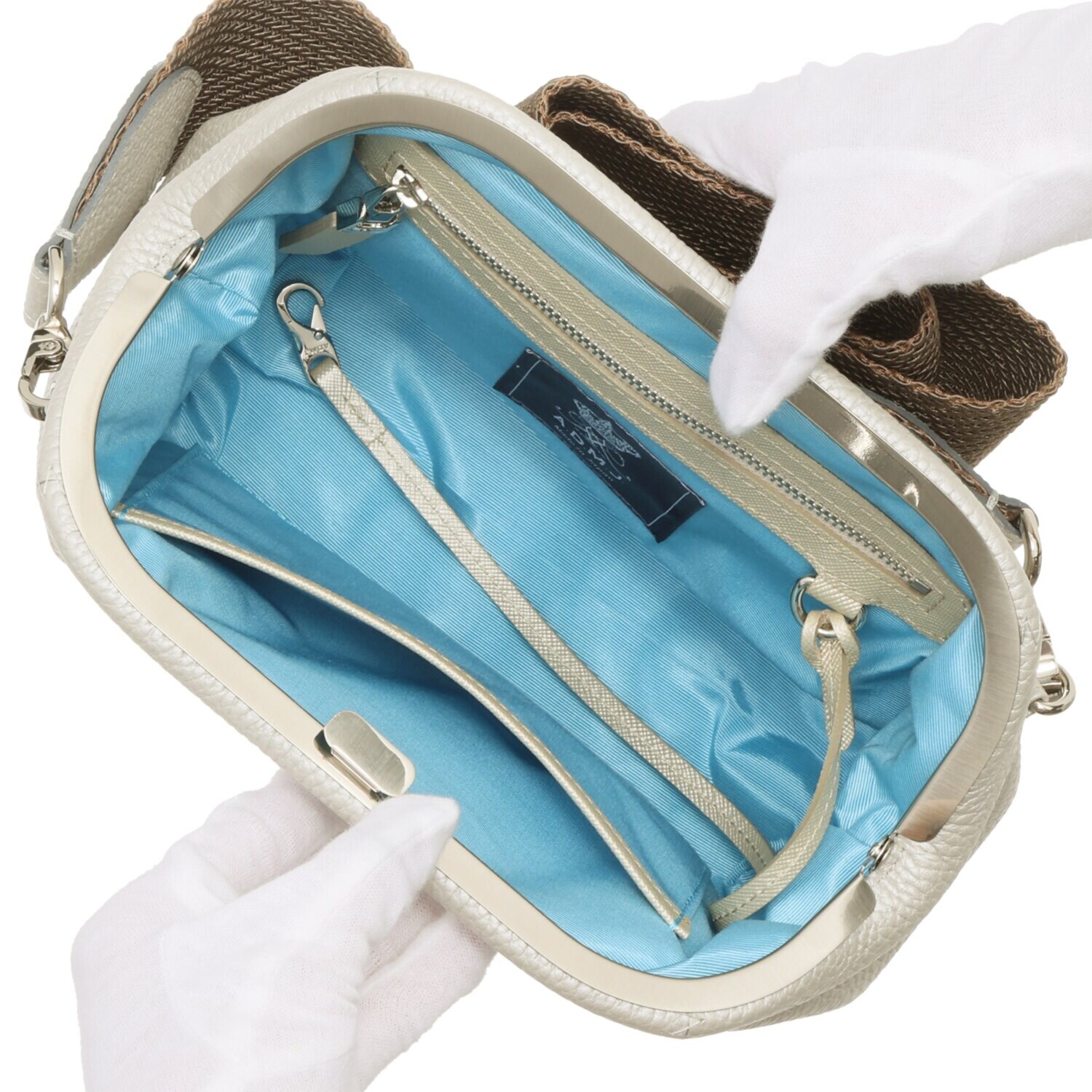 エーディーエムジェイ 牛革シュリンク型押し 口金２ウェイバッグ