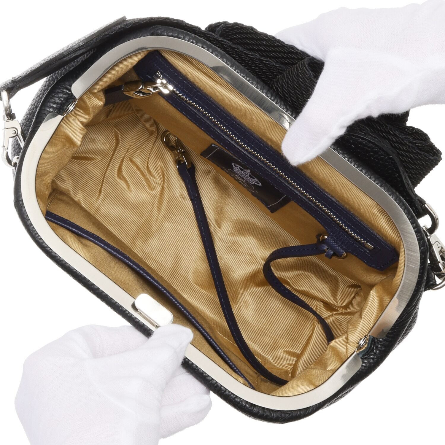 エーディーエムジェイ 牛革シュリンク型押し 口金２ウェイバッグ