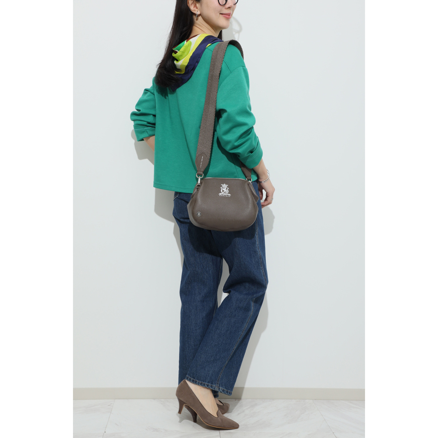 エーディーエムジェイ 牛革シュリンク型押し 口金２ウェイバッグ