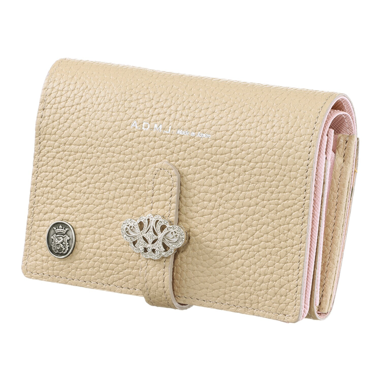 エーディーエムジェイ 牛革シュリンク型押し アールデコモティーフ スモールウォレット