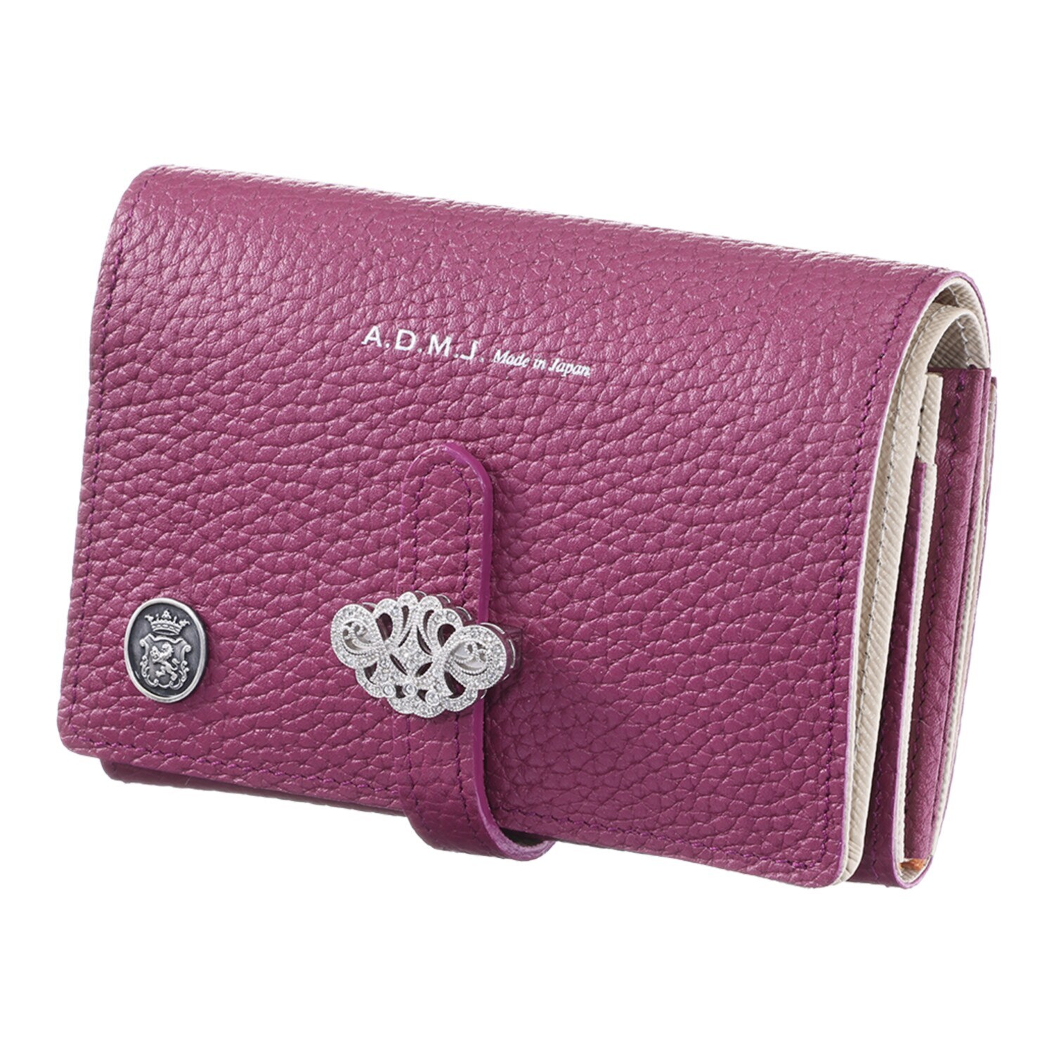 エーディーエムジェイ 牛革シュリンク型押し アールデコモティーフ スモールウォレット