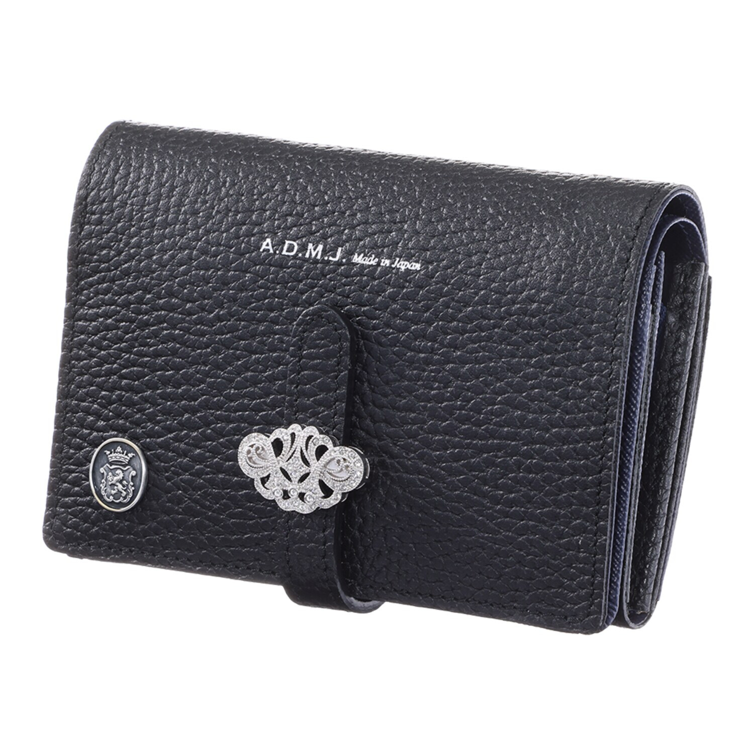 エーディーエムジェイ 牛革シュリンク型押し アールデコモティーフ スモールウォレット