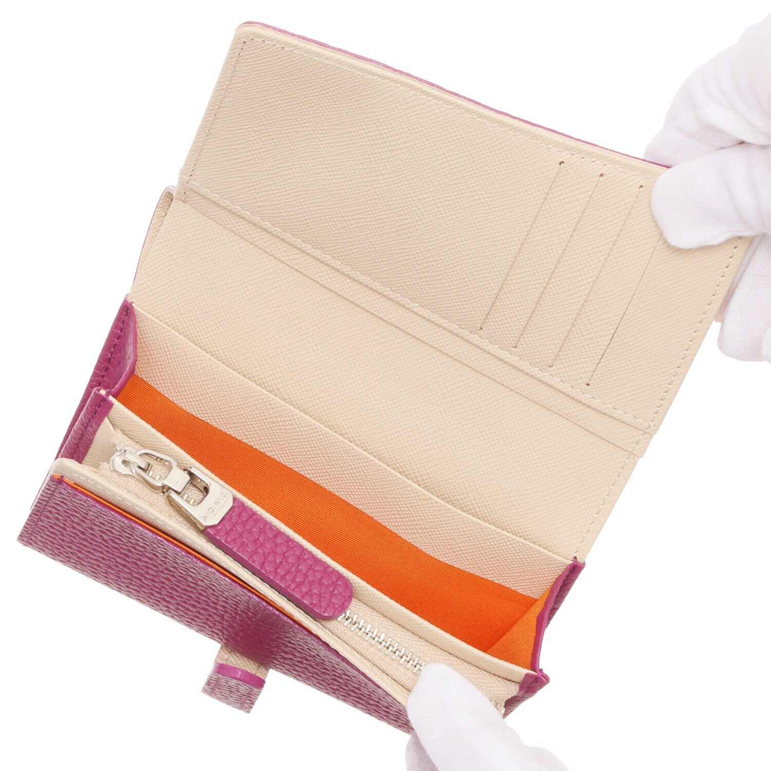 エーディーエムジェイ 牛革シュリンク型押し アールデコモティーフ スモールウォレット