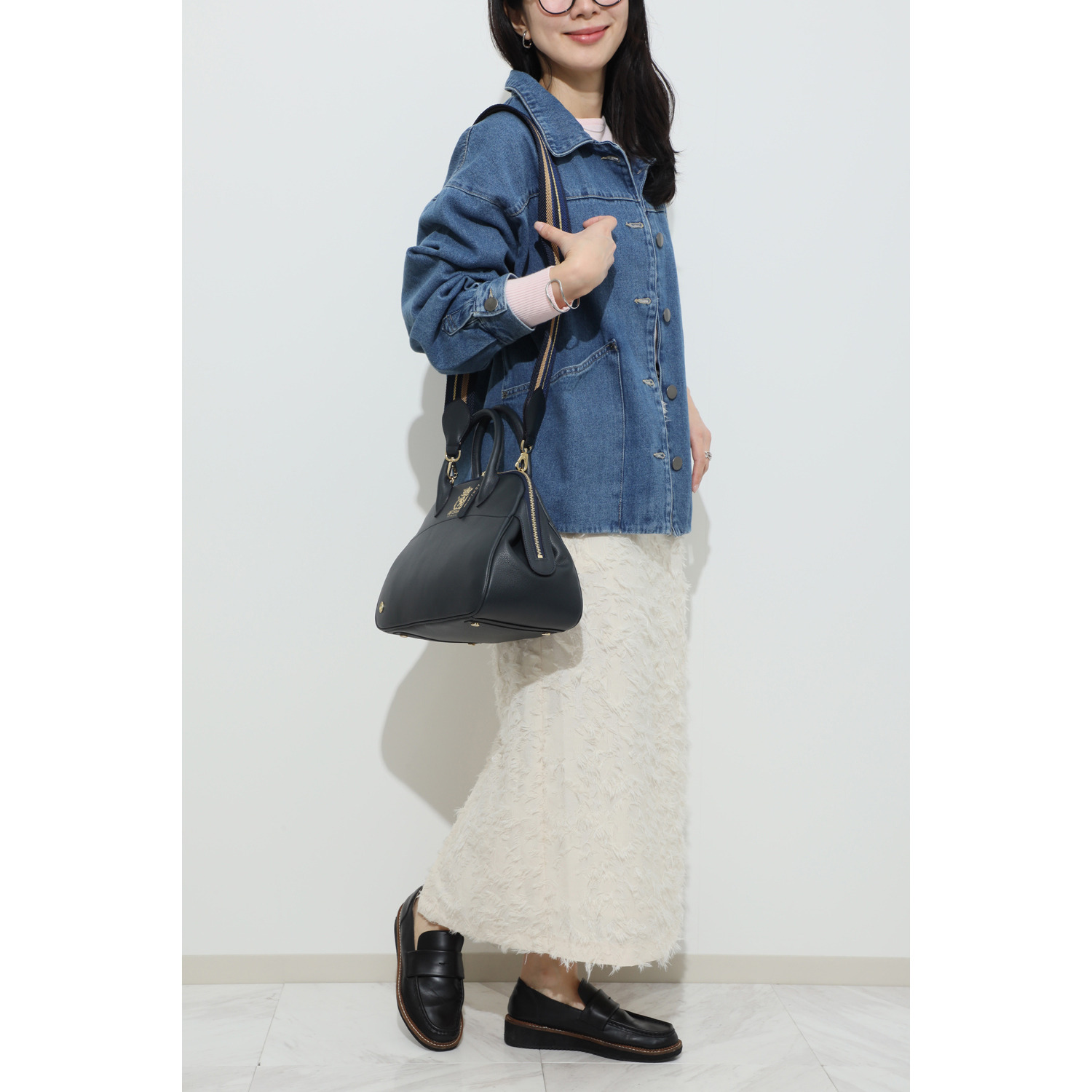 エーディーエムジェイ スパニッシュレザー ２ウェイ ラウンドボストンバッグ