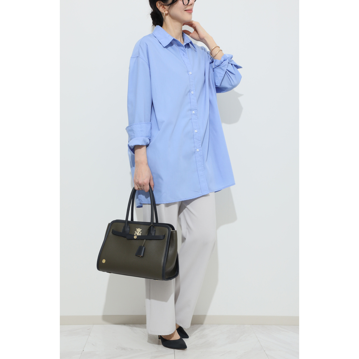 エーディーエムジェイ スパニッシュレザー バイカラートートバッグ